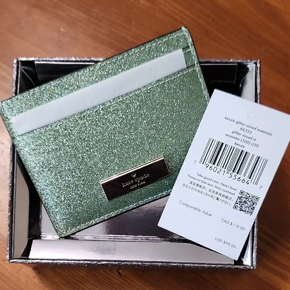 Kate Spade Glittery Green Seawater KENZIE Cardholder - Picture 4 of 7